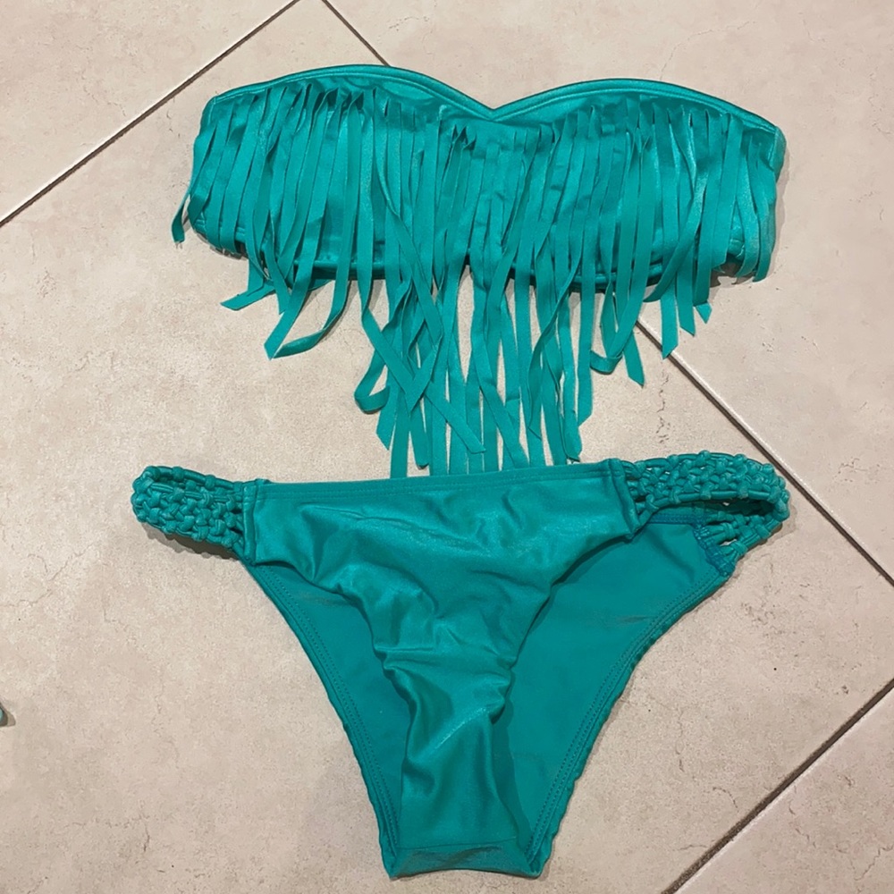 Roxy Turquoise Fringe Bikini Set
